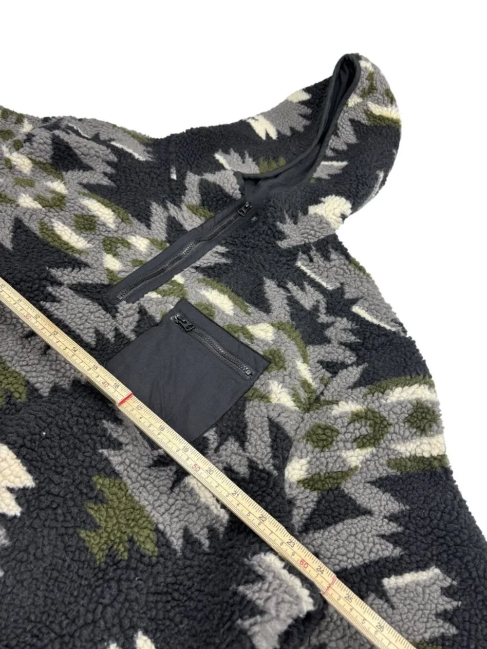 Lucky Brand Mens XL Aztec Pattern Fleece Pullover Hoodie With Zip Pocket Black/G - Picture 7 of 9